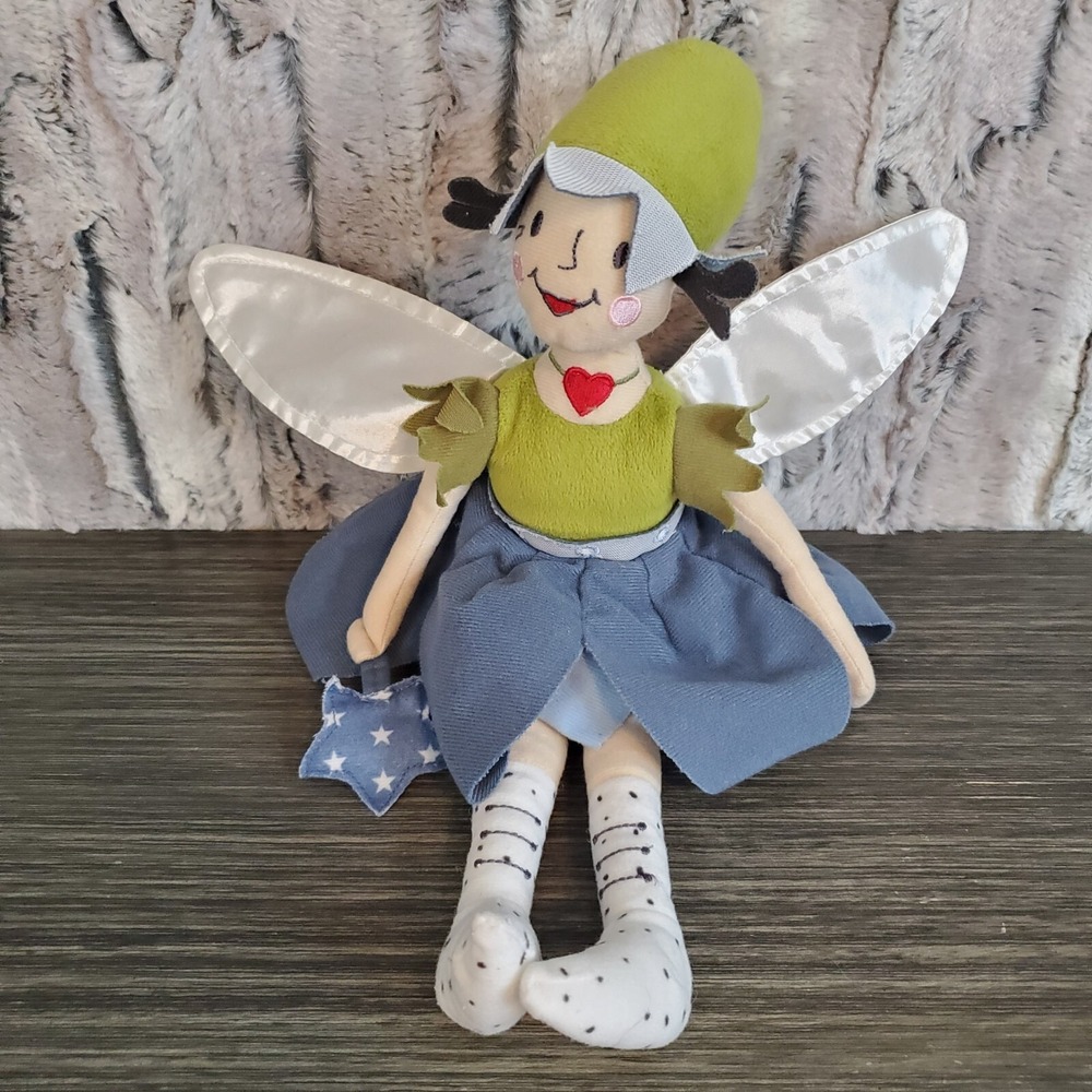 IKEA Sangtrast Blue Green Fairy Plush Girl Pixie Stuffed Doll Wand & Satin Wings